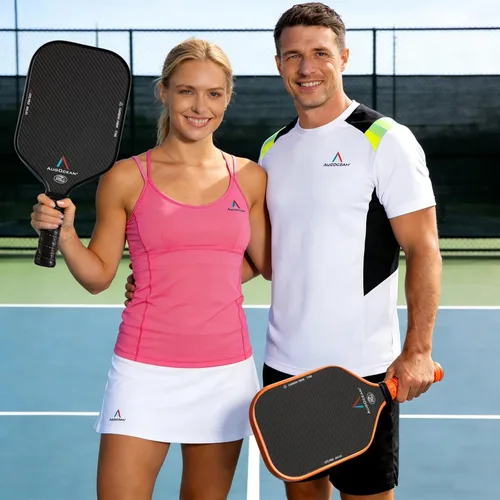 Miniatura 5 de Juego de 2 paletas de pickleball, juego de paletas de pickleball de carbono Pro, superficie de fibra de carbono 3K cruda con grano alto y giro