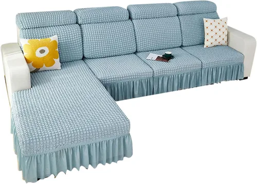 Miniatura 20 de Fundas elásticas para cojín en forma de L, funda de sofá modular de 1/2/3/4 asientos, con falda, sillón, sofá biplaza, protector de muebles