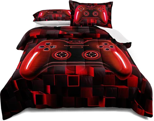 Miniatura 7 de Juego de ropa de cama para videojuegos tamaño individual, juego de edredón gamer para niños, niñas y adolescentes, microfibra suave, coloridos