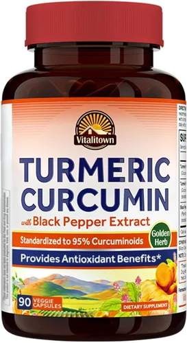 Vitalitown Raíz de curcumina de cúrcuma + pimienta negra, 1800 mg, cultivada en India, 95% curcuminoides estandarizados, ultra potencia, 2000%