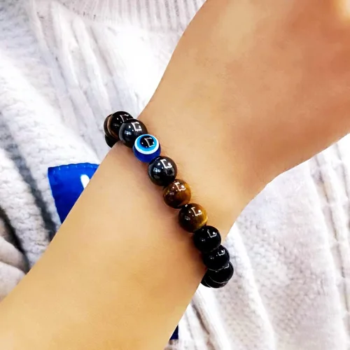Miniatura 7 de Pulseras de triple protección con piedra de ojo de tigre de obsidiana negra con hematita para hombres y mujeres, pulsera de piedra curativa