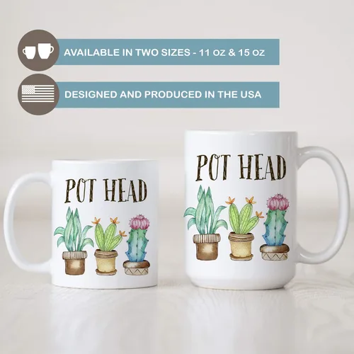 Miniatura 4 de Taza de café divertida con diseño de plantas con cabeza de maceta Taza para suculentas Cerámica apta para microondas y lavavajillas