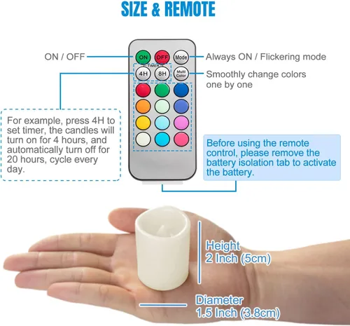 Miniatura 7 de 12 velas votivas LED sin llama parpadeantes con control remoto y luz que cambia de color, funciona con pilas, vela falsa LED para exteriores, Votivo
