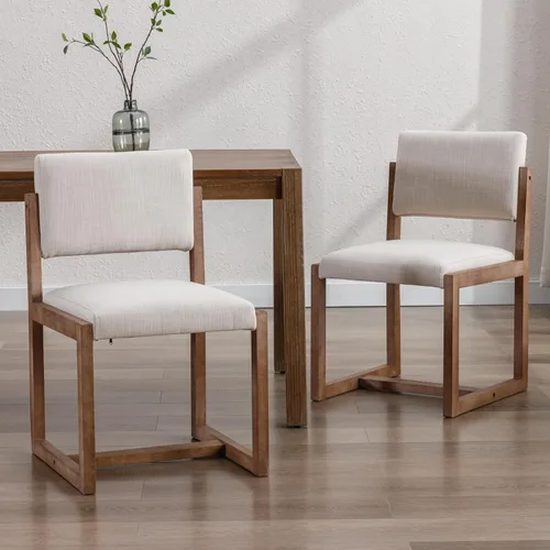 Miniatura 13 de LukeAlon Juego de 4 sillas de comedor vintage de lino, sillas laterales de cocina con respaldo abierto de granja con patas de madera maciza, sillas