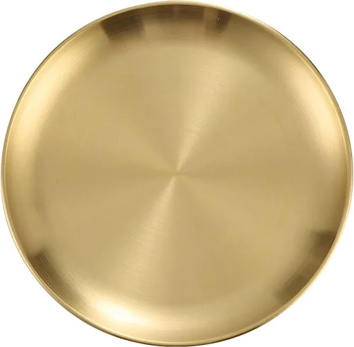 Miniatura 3 de 6 Piezas Bandejas Circulares para Baratijas de 5.5 Pulgadas, Acero Inoxidable Dorado, para Bandejas de Servir Almacenamiento de Toallas Plato