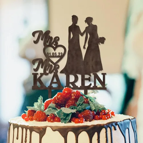 Miniatura 12 de Decoración para tarta de boda con silueta lesbiana del mismo sexo, decoración para tartas de compromiso para ella y ella, decoración para tartas