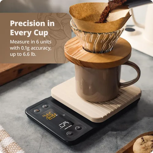 Miniatura 3 de Greater Goods Báscula de café con temporizador – Báscula digital de precisión de 0.00 oz para café y café expreso para vertido, pesaje de granos