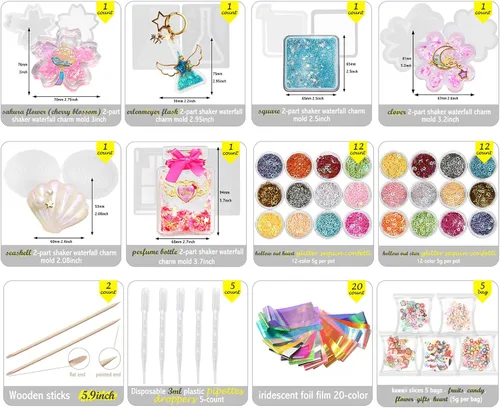 Miniatura 3 de Funshowcase Paquete de moldes de silicona para coctelera de resina, suministros de joyería, 132 kits