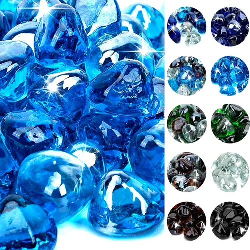 Miniatura 9 de onlyfire Diamantes de vidrio de fuego de 10 libras para hoguera de propano, piedras de vidrio mezclado de 1 pulgada para chimenea de gas y mesa