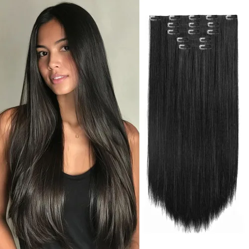 Miniatura 24 de Extensiones de cabello sintético con clip, color burdeos de 18 pulgadas de largo, invisibles, gruesas, extensiones de cabello lacio con clips, 5