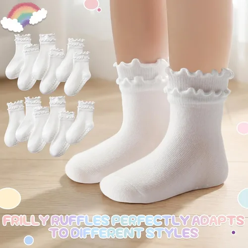 Miniatura 6 de Calcetines antideslizantes para bebés y niñas pequeñas, con volantes, de algodón, lindos, paquete de 12 unidades, para niños de 6 meses a 7 años
