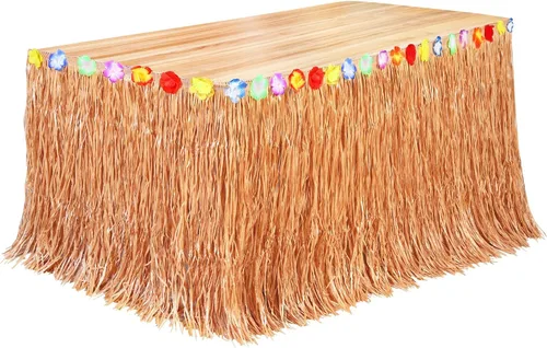Miniatura 21 de Fovths Luau - Falda de mesa de hierba natural de 9 pies x 29.5 pulgadas, falda de mesa hawaiana para decoraciones de fiesta hawaiana tropical, Verde