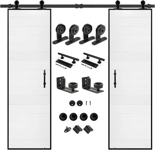 Miniatura 15 de S&Z tophand Puerta de granero marrón de 20 pulgadas x 84 pulgadas con kit de herramientas corredizas de 5 pies, estilo moderno, requiere montaje