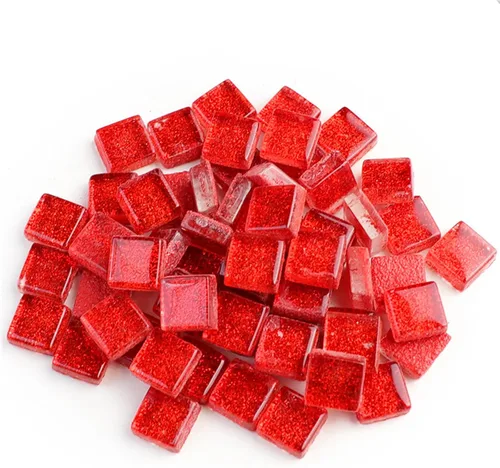 Azulejos de mosaico, azulejos de vidrio, piezas de vidrio de mosaico de cristal brillante cuadrado a granel para decoración del hogar o Rojo