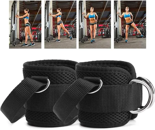 Miniatura 6 de Correas de tobillo, tobilleras, puños de muñeca, correas acolchadas, correas ajustables para fitness, anilla en D para máquina de cable con Negro
