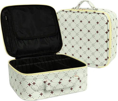 Miniatura 7 de Bolsa de maquillaje de viaje, organizador de cosméticos impermeable, divisores ajustables, estuche de tren de cosméticos portátil, organizador