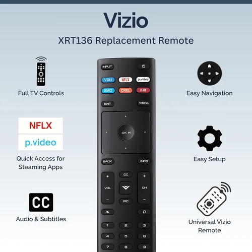 Miniatura 2 de XRT136 Vizio Smart TV Remoto Reemplazo – Fácil configuración, infrarrojo, teclas de acceso directo, control remoto universal para televisores