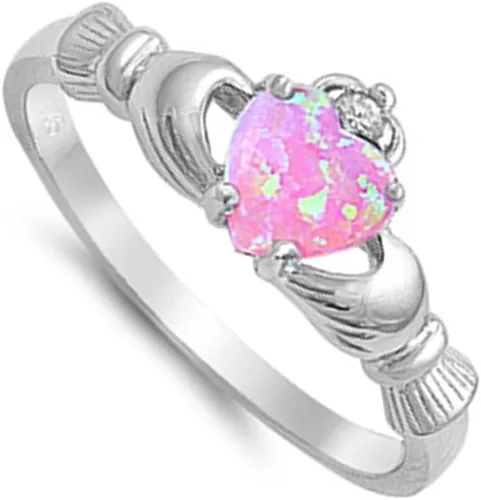 Miniatura 2 de Anillo de compromiso tradicional irlandés Claddagh, con diseño de corazón, de plata fina, color a elección.