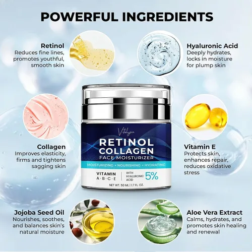 Miniatura 4 de Hidratante facial para la piel envejecida: crema antiarrugas para mujeres mayores y hombres de 50 y 60 años más con retinol, colágeno y ácido