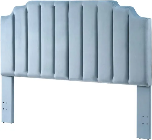 Miniatura 3 de 24KF - Cabecera tapizada de terciopelo Seaglass tamaño King con diseño moderno de canales verticales, Cabecera California King con borde superior