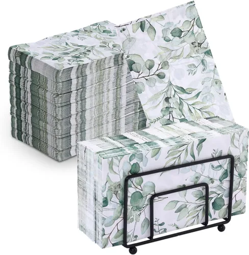 Miniatura 8 de 100 servilletas desechables para invitados, toallas de mano desechables de papel con hojas verdes, servilletas de mano decorativas de papel