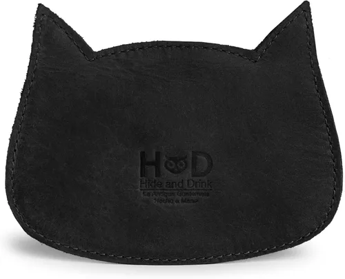 Miniatura 2 de Hide & Drink, Cartera en forma de gato, bolsa para monedas, soporte para dinero, accesorio de viaje, cuero de grano completo, hecho a mano, Negro