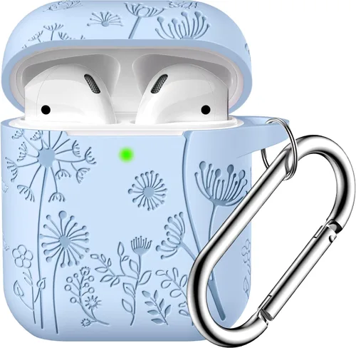 Miniatura 22 de Lerobo Funda protectora completa para AirPods de 2ª y 1ª generación, con grabado de flores, compatible con Apple AirPod, funda de carga con llavero