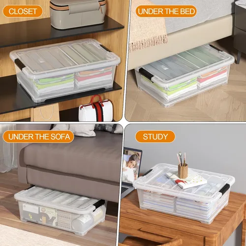 Miniatura 6 de Saedy 4 paquetes de plástico bajo la cama caja de almacenamiento poco profunda con ruedas 20 L Bajo el contenedor de cama con tapas