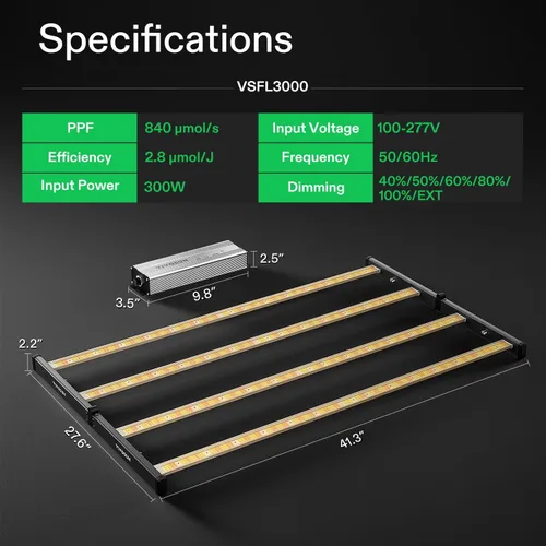 Miniatura 8 de Vivosun VSFL3000 Luz de Cultivo LED de Barra, Luz de Crecimiento para Plantas de 300W 4 Barras, Plegable y Regulable, Espectro Completo con Luz