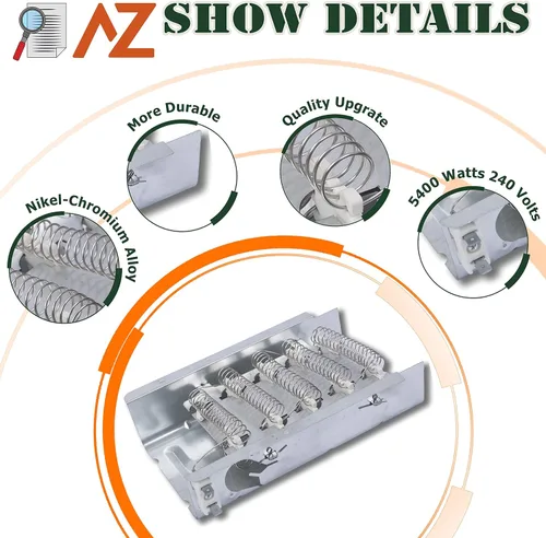 Miniatura 6 de Elemento calefactor de secadora de repuesto para Whirlpool WED4815EW1 WED5000DW2 WED6200SW1 WED6600VW0 WED4800BQ1 WED4800XQ0 WED4800XQ1 WED4900XW0
