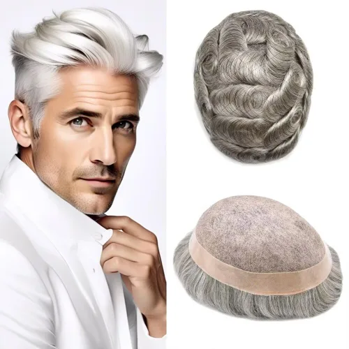 Miniatura 86 de FACE MIRACLE - Pelucas de cabello humano real para hombre, con revestimiento de poliéster, prótesis de cabello masculino, 8 x 11, 1#, negro