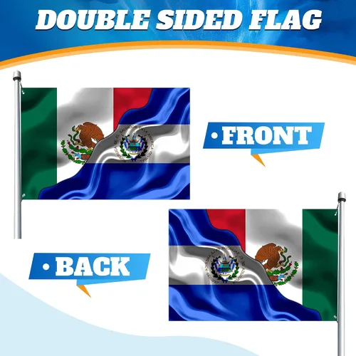 Miniatura 3 de Banderas de México, Mexicano y El Salvador de El Salvador, de 2 x 3 pies, impresas a doble cara con 2 ojales de latón, bandera decorativa