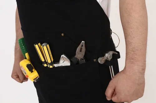 Miniatura 6 de Delantal de trabajo de lona resistente, bolsillos de herramientas, correas traseras ajustables (negro)