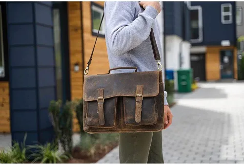 Miniatura 2 de KomalC 16 Inch Leather briefcase Laptop Messenger Bags for Men and Women Best Office Satchel Bag desgastado bronceado