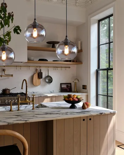 Miniatura 3 de Luces colgantes de globo para isla de cocina, paquete de 3 unidades, vidrio soplado a mano, iluminación rústica moderna, burbujas transparentes