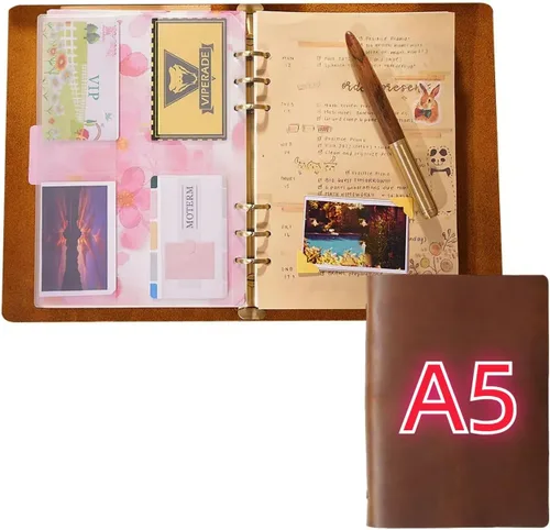 Miniatura 12 de Cuaderno de carpeta de cuero, 8.5 x 11 pulgadas (negro, A5-no personalizado)