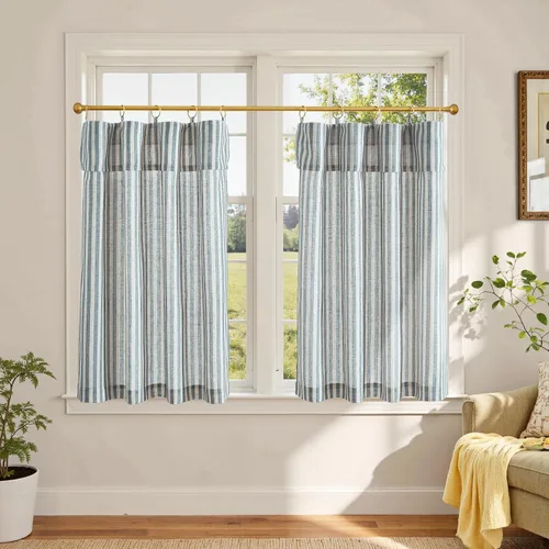 Miniatura 72 de jinchan - Cortinas de lino a rayas para cocina de 20 pulgadas de largo, cortinas de varios niveles, estilo granja moderna de café, tratamientos
