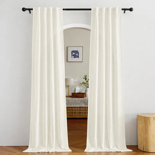 Miniatura 22 de NICETOWN Cortinas de lino semitraslúcidas para dormitorio, bolsillos para barra y pestaña trasera, tratamientos de ventana transparentes de lino