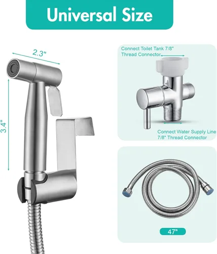 Miniatura 8 de BARROCK Pulverizador de bidé de mano para inodoro, juego de 2, kit de rociado de pañales de tela para bebé de acero inoxidable, accesorio de bidé