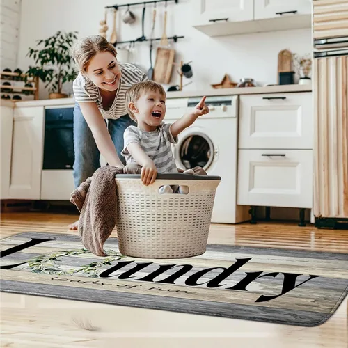 Miniatura 4 de Organización de la lavandería, 20 x 47 pulgadas, antideslizante para cuarto de lavado, tapete impermeable para el suelo de la cocina, tapete