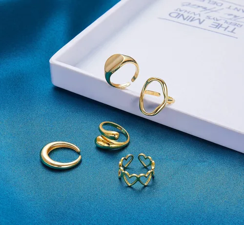 Miniatura 7 de MOROYA 10 anillos gruesos de cúpula de oro para mujer chapados en oro de 18 quilates trenzados redondos anillos de sello ajustables y abiertos