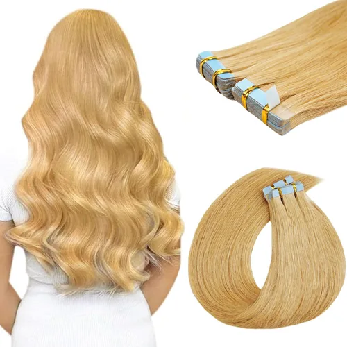 Miniatura 14 de Extensiones de cabello humano adhesivas de 16 pulgadas, extensiones de cabello humano lacio invisible para mujeres, 20 unidades por 1.76 oz