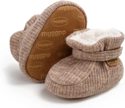 Miniatura 101 de Botines de forro polar para bebés, niños y niñas, pantuflas antideslizantes con agarre suave, zapatos de calcetín para recién nacidos, cuna