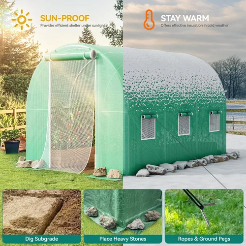 Miniatura 5 de YITAHOME Invernaderos de 26 x 10 x 7 pies, túnel de invernadero de alta resistencia, casas verdes, jardinería al aire libre, cuerdas de estaca