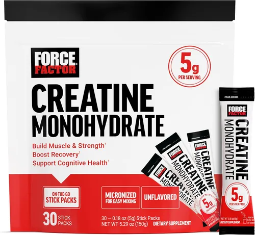 Miniatura 14 de Force Factor Polvo de Monohidrato de Creatina, Dosis de 5g Micronizada para Apoyar el Crecimiento Muscular, Fuerza, Recuperación, Salud Cognitiva