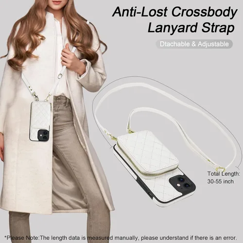 Miniatura 5 de Bocasal Funda tipo cartera cruzada para iPhone 12/12 Pro, bloqueo RFID, de piel sintética, con cremallera, bolso cartera con tapa plegable, funda