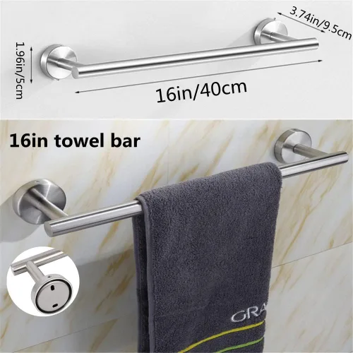 Miniatura 2 de szhdxsy - Juego de 6 accesorios de baño, toallero de acero inoxidable SUS 304 montado en la pared, incluye toallero de 16 pulgadas, soporte
