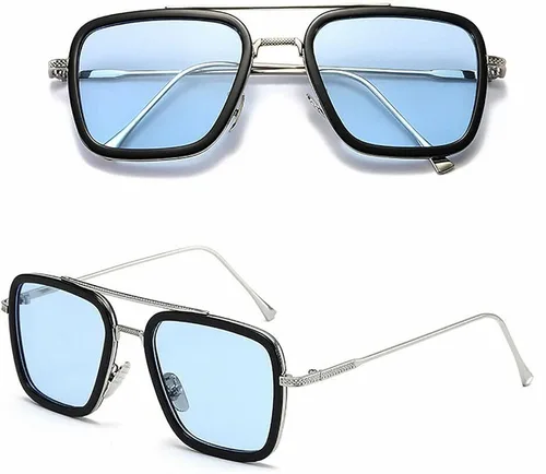 grinderPUNCH Tony Stark Gafas de sol vintage cuadradas con marco de metal para hombres y mujeres, gafas de sol Iron Man y Spider-Man, Negro, L