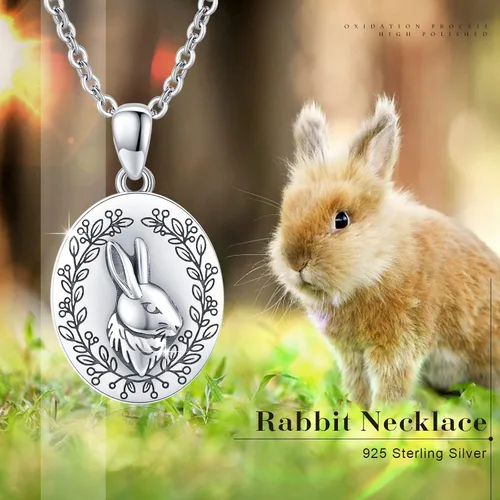 Miniatura 7 de OHAYOO Collar con medallón de conejo de plata de ley 925 con medallón de fotos de conejito vintage que sostiene fotos, regalo personalizado