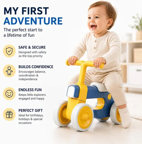 Miniatura 3 de Henry & Colin Bicicleta First Balance para niños de 1 año, bicicleta de 4 ruedas con luces divertidas y música, asiento suave, juguete sin pedales